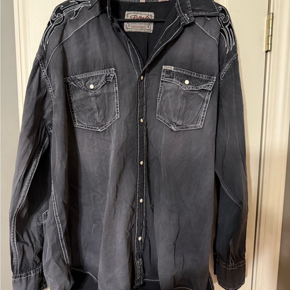 Black Western Denim Shirt with Embroidery